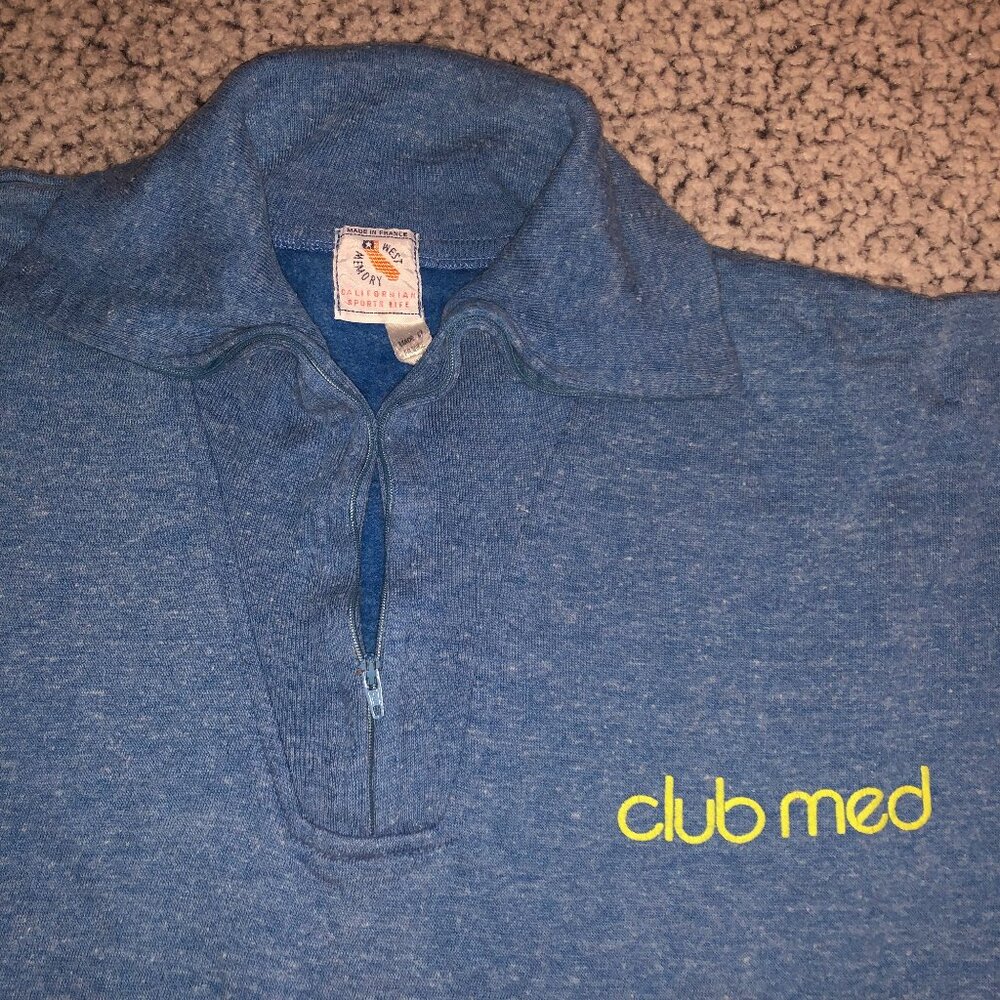 West Memory France Club Med Pullover Half Zip Blue Unisex